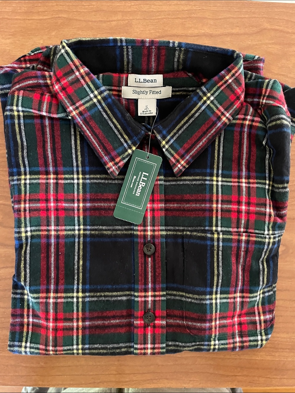 L.L. BeanWoman’s Red, Green & Navy Plaid Button-Down Flannel Shirt
